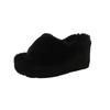 Fashion Aphixta Black Faux Fur 10cm Wedge Heels Slippers Women Winter Mulers Furry Warm Soft Shoe Cross Strap Clog Slides Sexy Shoes