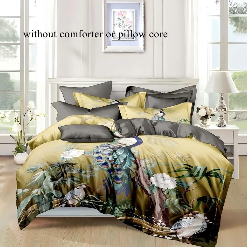 Peacock Flower Pattern 3D Printed Bedding Set Elegant Retro Style Quilt Cover Set Comfortable Polyester Duvet Cover Pillowcases