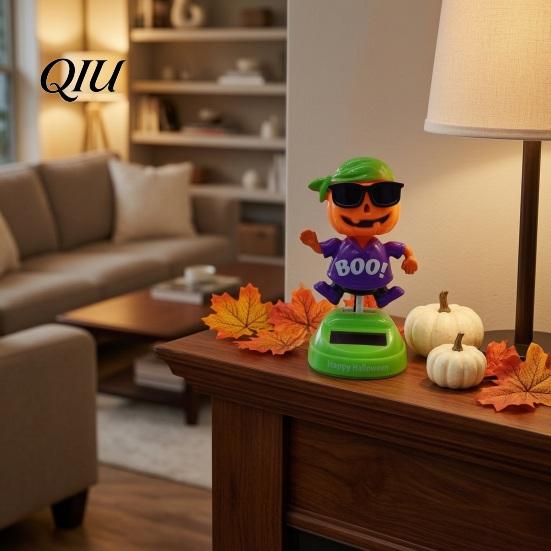 Auto-Stressabbau-Ornament Solar-Ornament, Halloween-Kürbis-Pirat Schwingende Figur, Zubehör Tanzende Schüttelkopfwagen Armaturenbrett