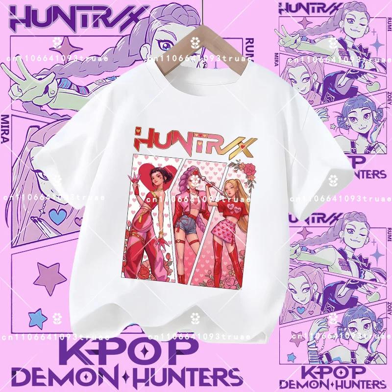 Summer T-shirt casual top with cartoon print, children's pure Polyester short-sleeved K-pop Demon Hunter girl cute sports shirt