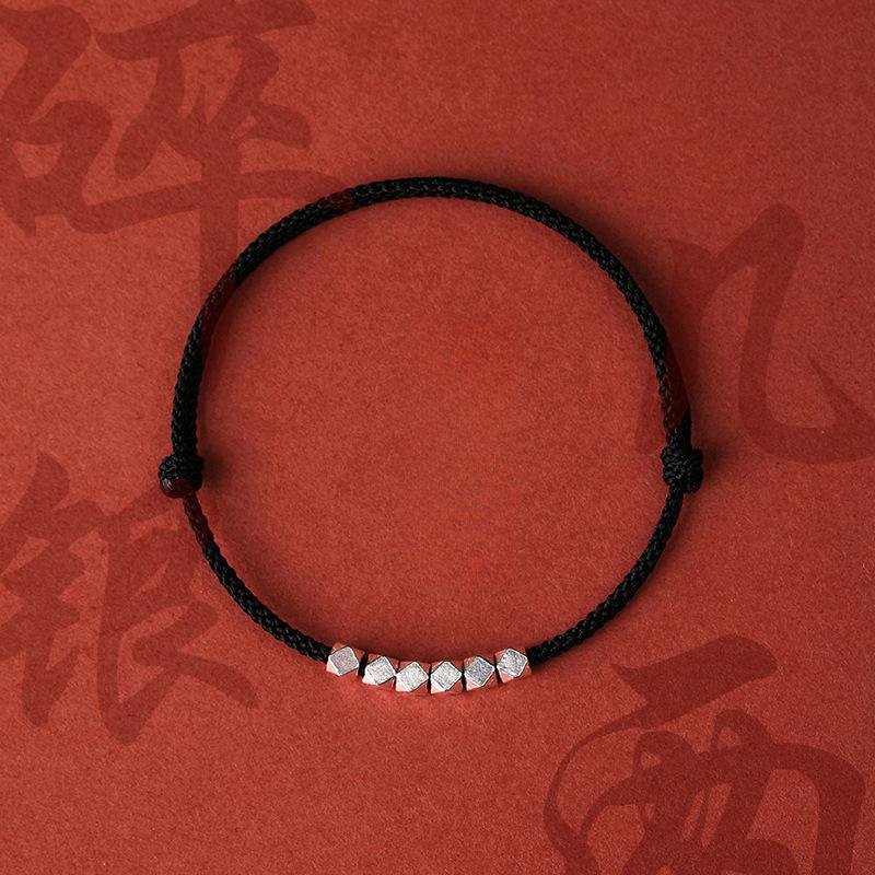 Small Square Bead Red Rope Bracelet Men's and Women's Couple Bracelet, Woven Literary and Simple Hand Rope