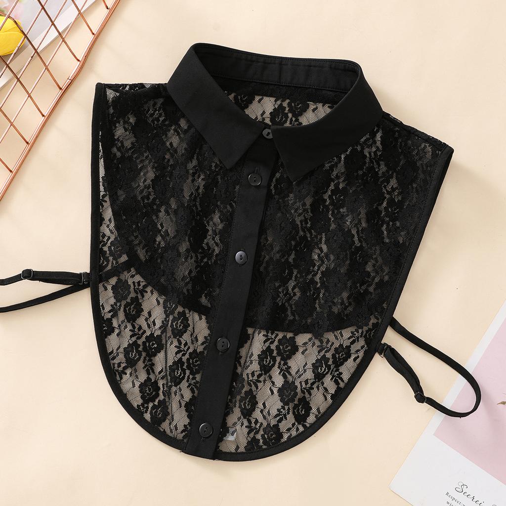 Women's Pointed Neck Lace Fake Collar, Fashionable and Versatile, Semi Transparent and Breathable, Detachable Fake Collar