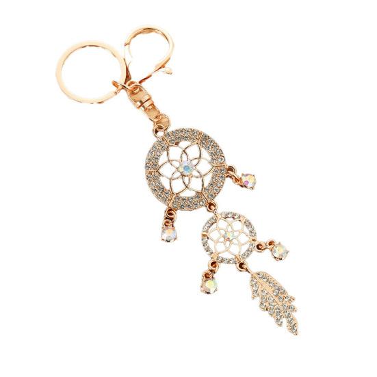 

Keychain Pendant Rhinestones Inlaid Dream Catcher Design Key Chain with Lobster Clasp Bag Charm Backpack Accessory срібний