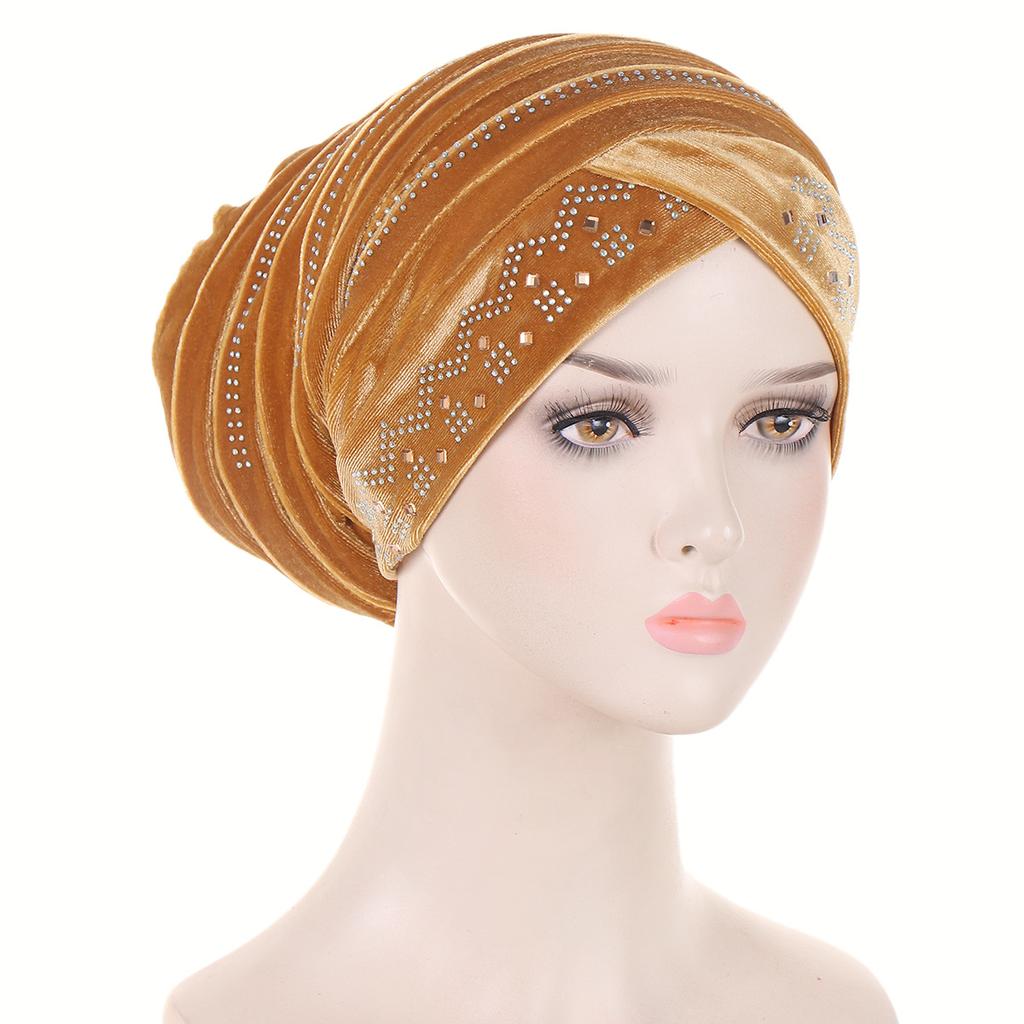 Glitter Diamonds Velvet Turban Cap