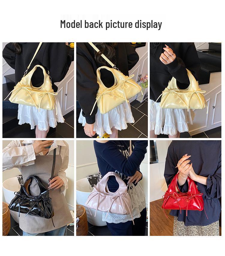 2025 Sweet Girl Bow-Accent Crescent Handbag - PU Shoulder Bag for Commute