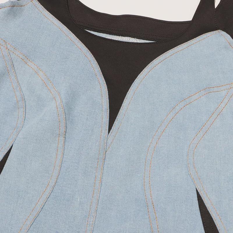 Französischer High-Grade Denim Latzrock - Damen 2024 Herbst Hüftbetontes Fischgrätenkleid