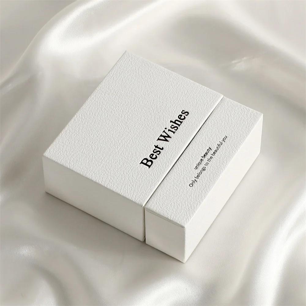 

Thick Paper Drawer Jewelry Packaging Box With Sponge Inside Ring Necklace Bracelets Earring Storage Letter Pattern Gift Case