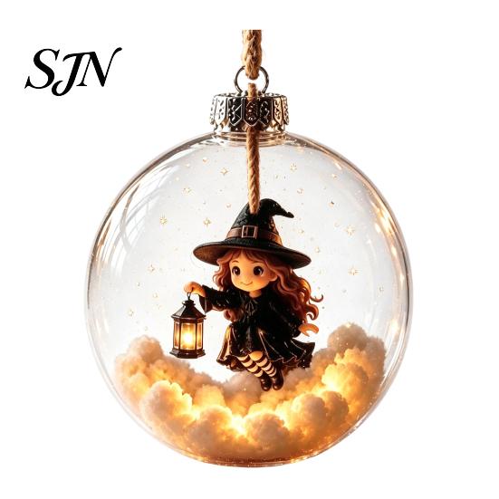 Dormitory Festive Accessory Halloween Glowing Sphere, Lighted Clear Ball Ornament, Cute Witch Seasonal Home Decoration Cat, LED Hanging for