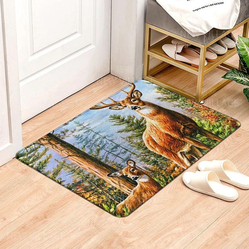 Animal Deer Pattern Door Mats Printed Carpets for Bedroom Bathroom Floor Mat House Entrance Anti-slip Carpets Home Decoration