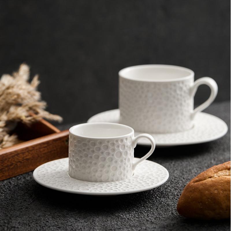 Modern Simple Stone Grain Breakfast Coffee Cup Saucer Set Pure White Restaurant Dessert Tea Cup Couple Mug Gift Kitchen Utensils