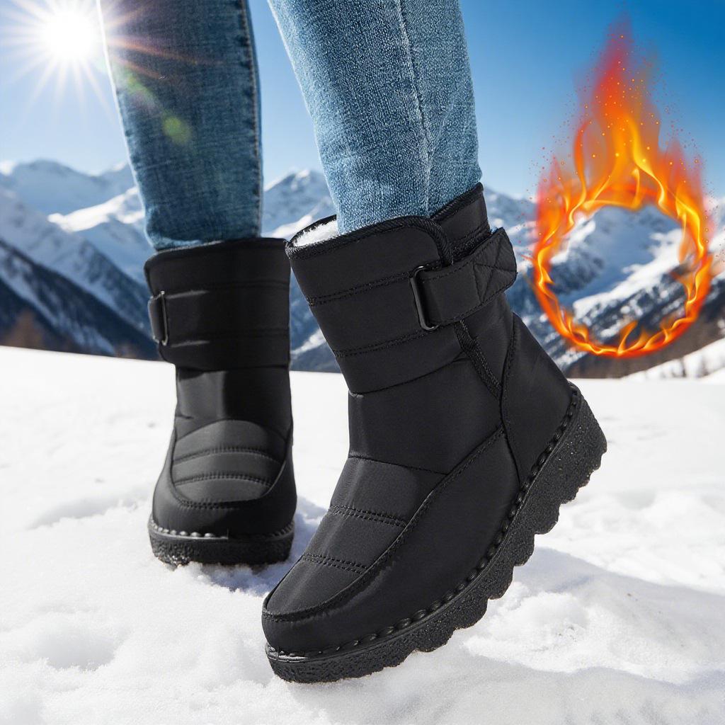 Women's 2025 Waterproof Rabbit Fur Snow Boots, European Size 45, with Widened Velcro Mid-Tube Design