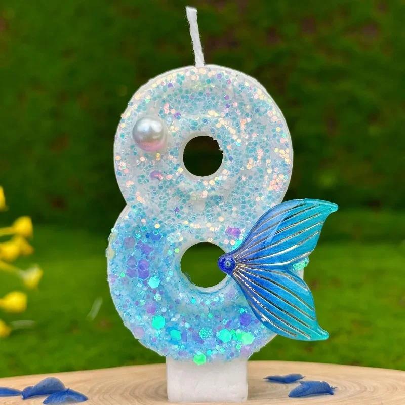 Birthday Cake Number Candles Party Decoration Candle 0 1 2 3 4 5 6 7 8 9 Blue Candles Fish Tail Wedding Boys Girls Gifts Decor