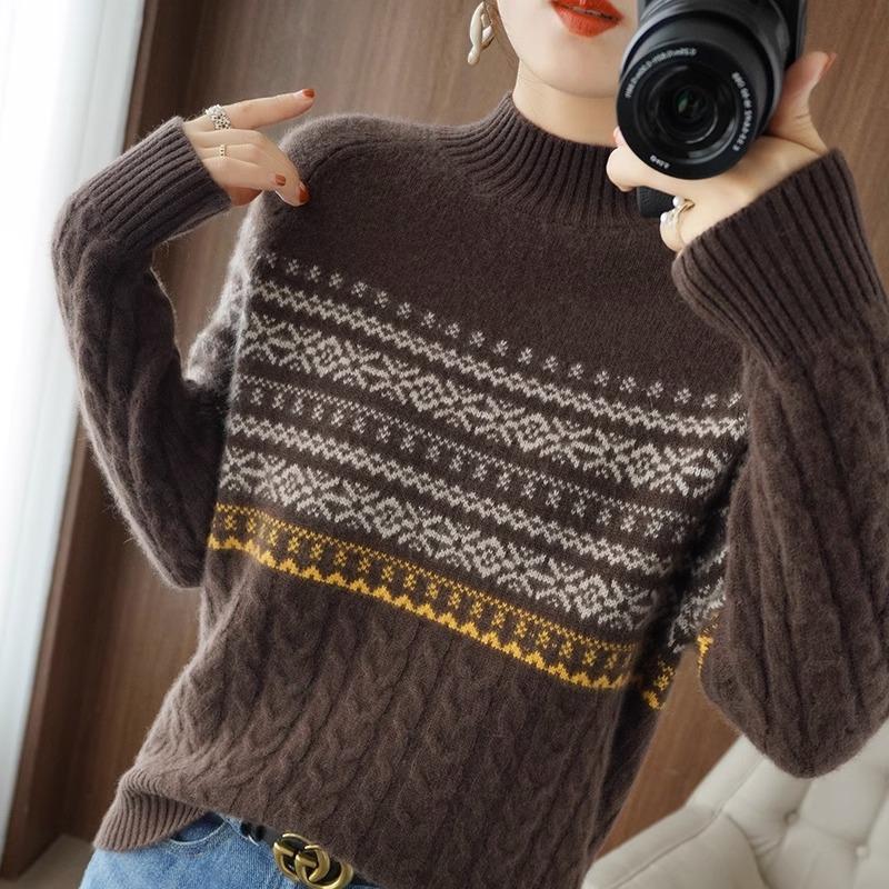Sweater Women's Loose Casual Pullover Sweater Warm Long Sleeve Fried Dough Twists Knitwear Autumn and Winter