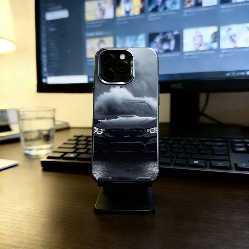 Sleek Car B Phone Case For iPhone 17,16,15,14,13,12,11 Plus,Pro Max,XS,Colorful Silver Black Cover