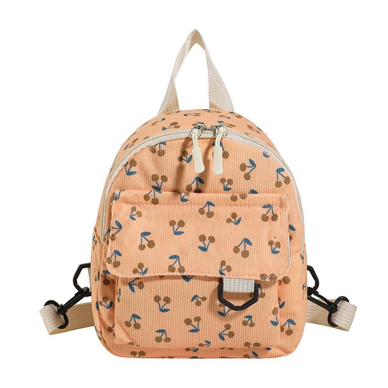 Corduroy Bag Cherry Print Small Fresh Lightweight Backpack Velvet Shoulder Sweet Cute Girl Backpack