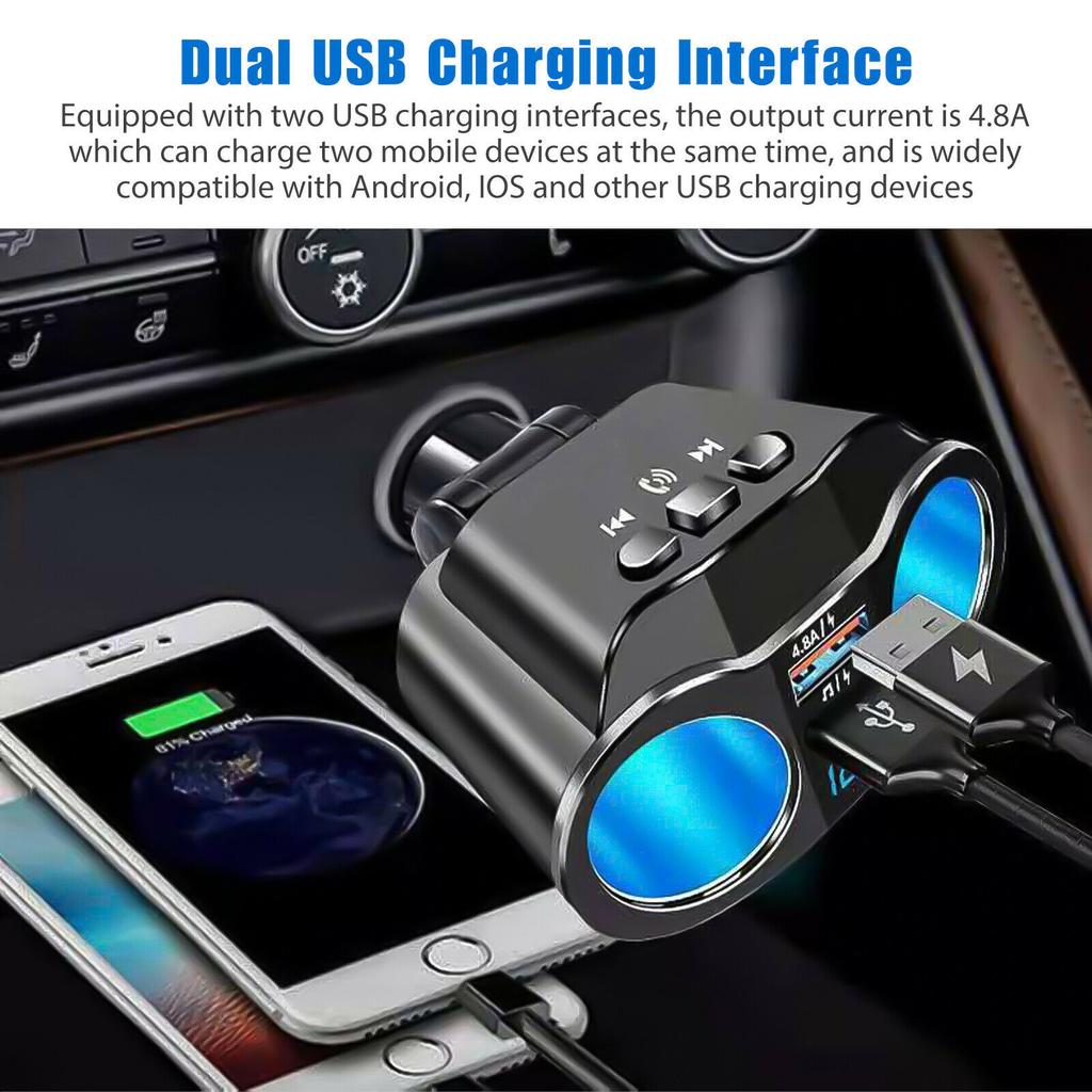 12V/24V Dual USB Quick Charge Car Cigarette Lighter Splitter Charger LED Display Bluetooth Hands-free Call Sockets Car Accessory