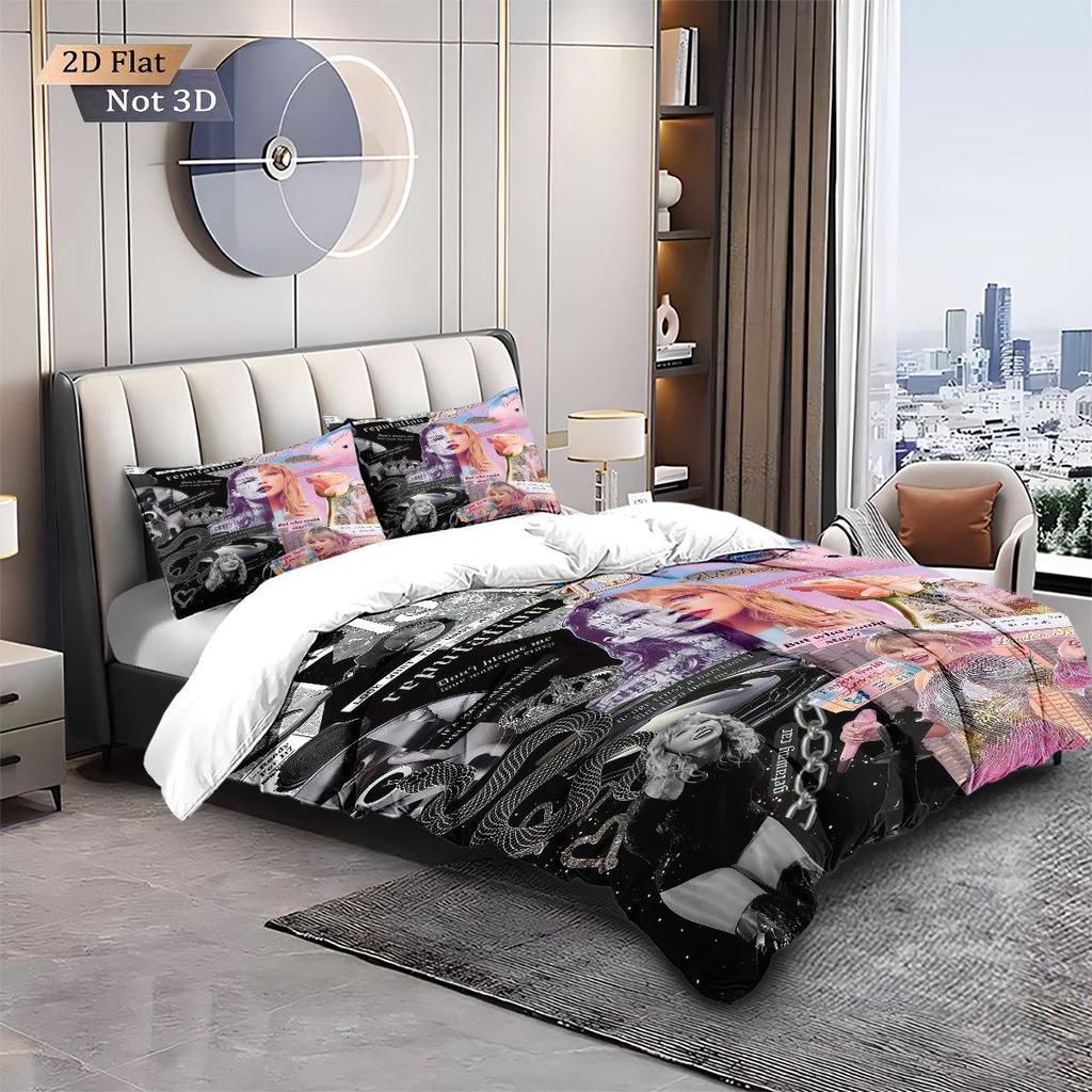 Taylor Swift Printed Three-Piece Bedding Set: Creative Customizable Duvet Cover and Pillowcase