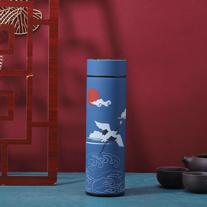 

Thermal Mug Water Bottle Thermos Chinese Style Ins Illustration Vacuum Flask Stainless Steel Display Temperature Water Cup 500ML 500ML