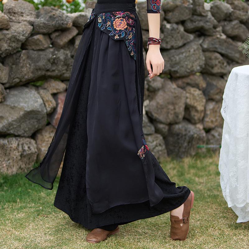 

Женские ретро брюки с высокой талией, вышивкой из сетки и широкими штанинами One Size чёрный