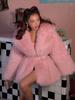 Source Factory Foreign Trade Medium and Long Pink Luxury Imitation Fox Hair Padded Cotton Thickened Environmentally Friendly Fur Jacket