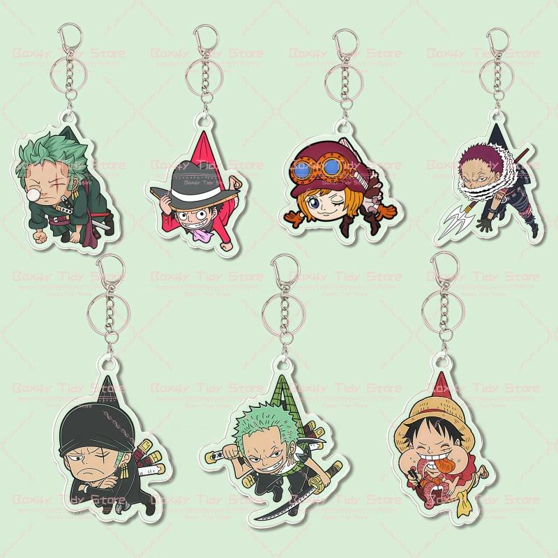 One Piece Chibi Acrylic Keychain Set Luffy Zoro Katakuri Double Sided HD Print Anti-Scratch Key Ring Backpack Pendant Anime Fan