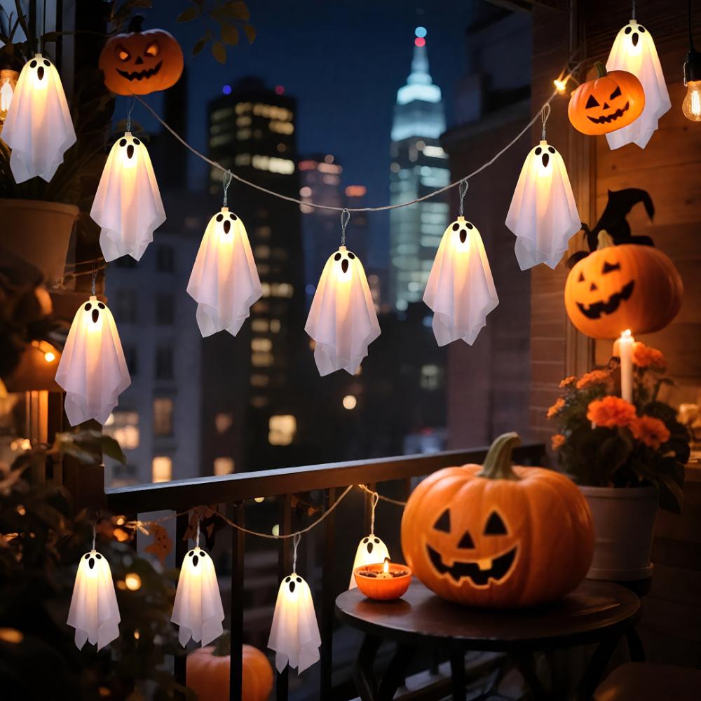 10Pcs Halloween LED Hanging Light Up Ghost Hanging Horror Ornaments Lamp For Home Outdoor Yard Garden Halloween Party Decor Gift