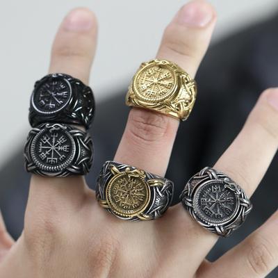 Wikinger-Ring aus Edelstahl, Anker, Kompass, Lebensbaum, nordische Wikinger-Rune, Wolf, Herren- und Damenring, Schmuck für den Freund