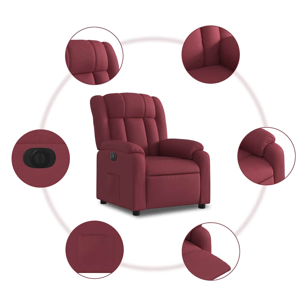 Electric Recliner Chair Burgundy Fabric