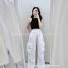 Womens Casual Straight Leg Pants Washed Cotton Loose Fit Streetwear Trousers