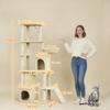 170 Cm Large Cat Tree Cat Tower With 7 Scratching Posts Tunnel 2 Condos Hammock Perch Ramp Pompoms Beige