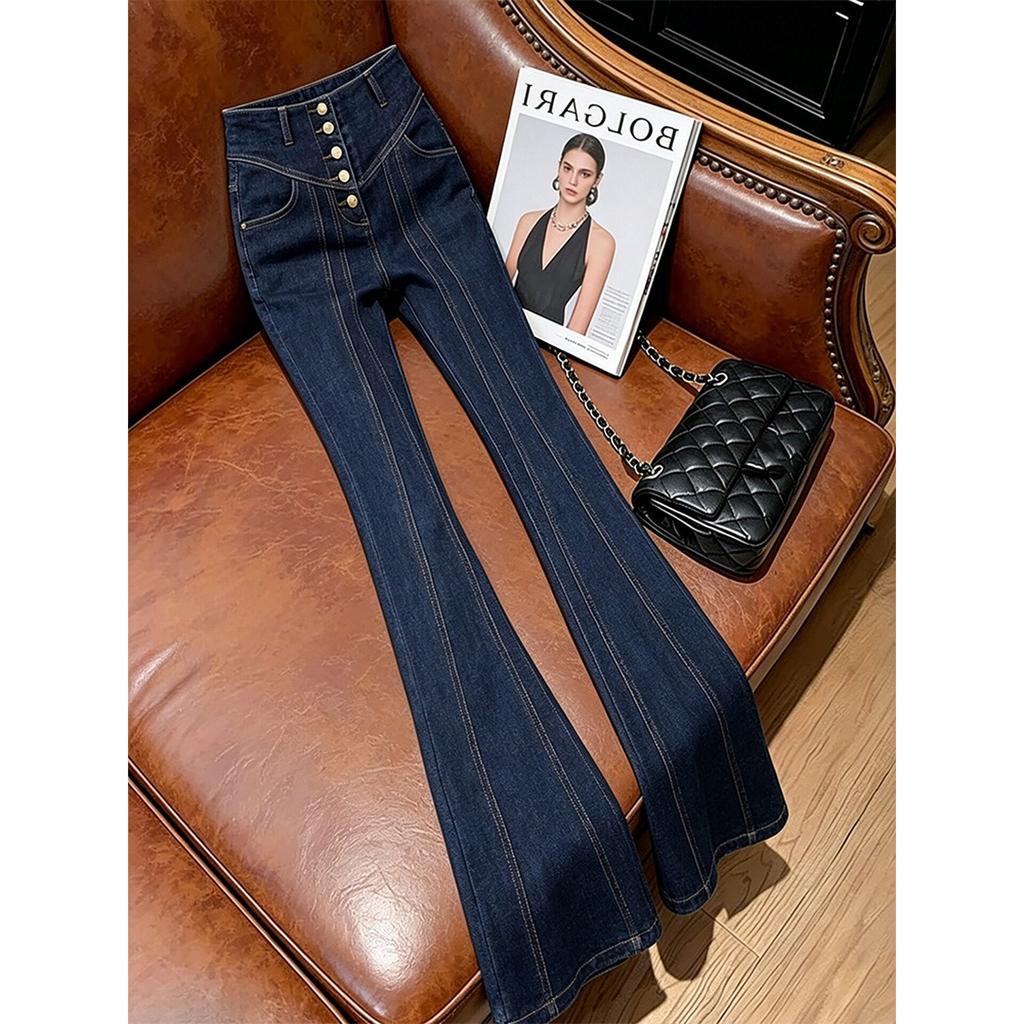 American retro high-waisted flared jeans women's summer thin thin and high slim-fitting versatile floor-mopping trousers