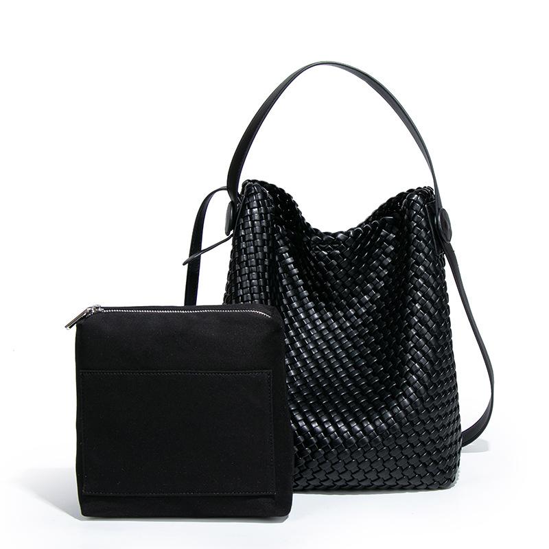 

Винтажная сумка-ведро большой вместимости, модная плетеная женская сумка из натуральной кожи на одно плечо подмышку, высококлассная портативная сумка-мать и дитя