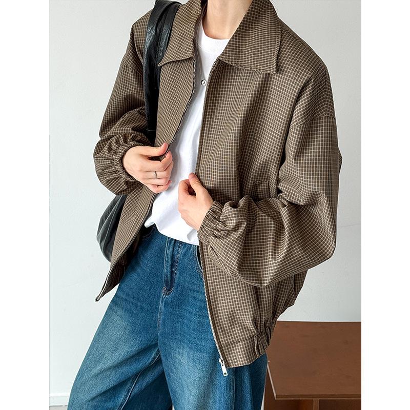 Orange Zhi Retro Houndstooth Lapel Short Coat - Versatile Autumn Style