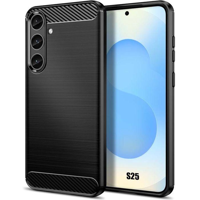 Coque de protection - BOOLING - pour Samsung Galaxy S25 - Silicone Noir - Anti-Rayures - Effet Fibre Carbone