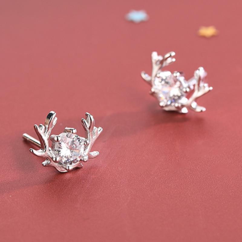 

Серьги из серебра 925 пробы с бриллиантами Mori Deer Antler для женщин Banyan Tree - милые, модные японские и корейские рождественские украшения платиновый