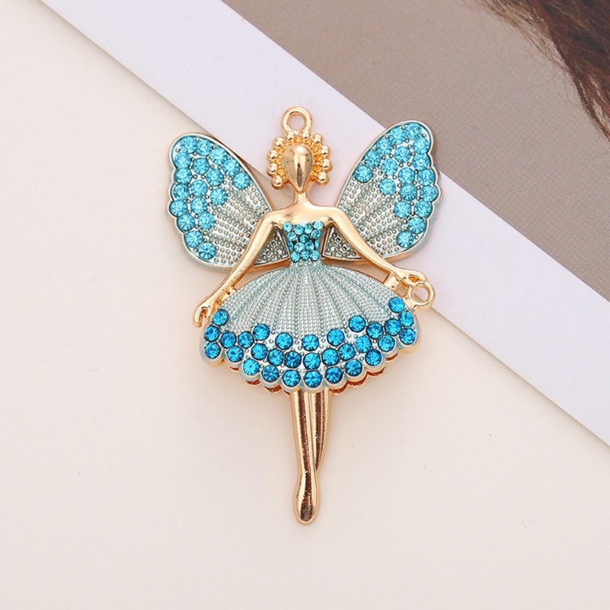 Korean-Style Colorful Diamond-Studded Dancing Girl Pendant Necklace небесно-голубой
