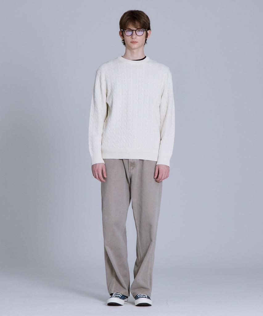 BASIC HOUSE Cable Round Neck Knit Oatmeal Lykt7101