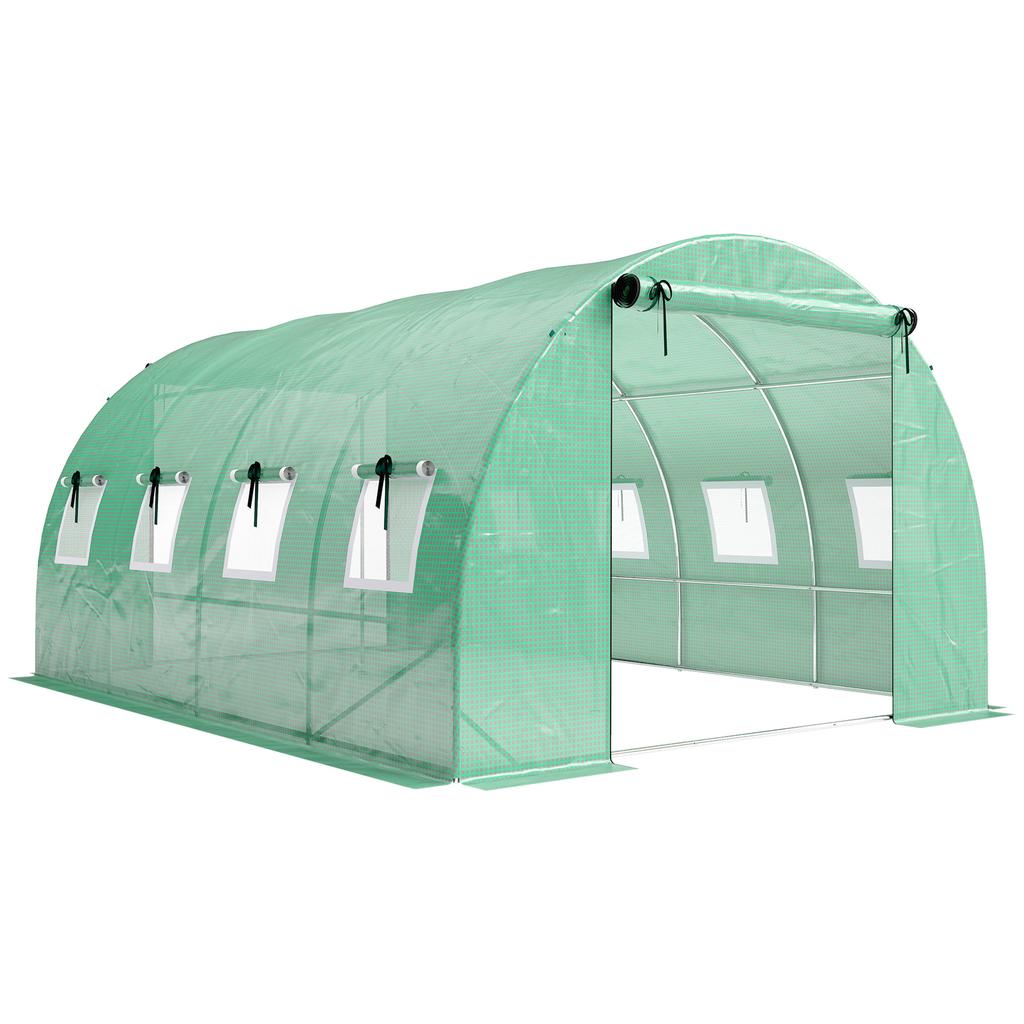 Tunnel Greenhouse, 12 M2, 295 X 400 X 200 Cm, 2 Doors, 8 Windows, PE Cover, Green