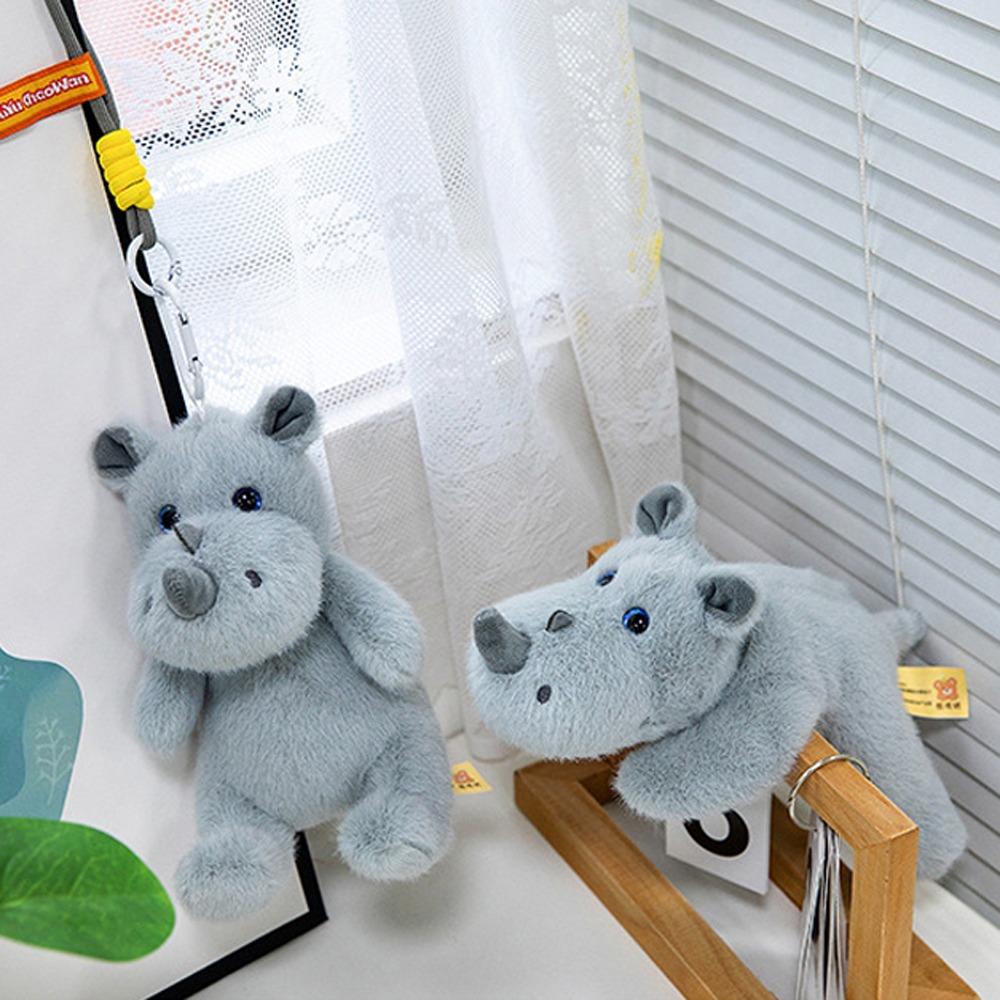 Fluffy Rhino Plush Toy Wrist Pad Rhino Plush Doll Backpack Pendant Rhino Doll Pendant  Kids Gifts