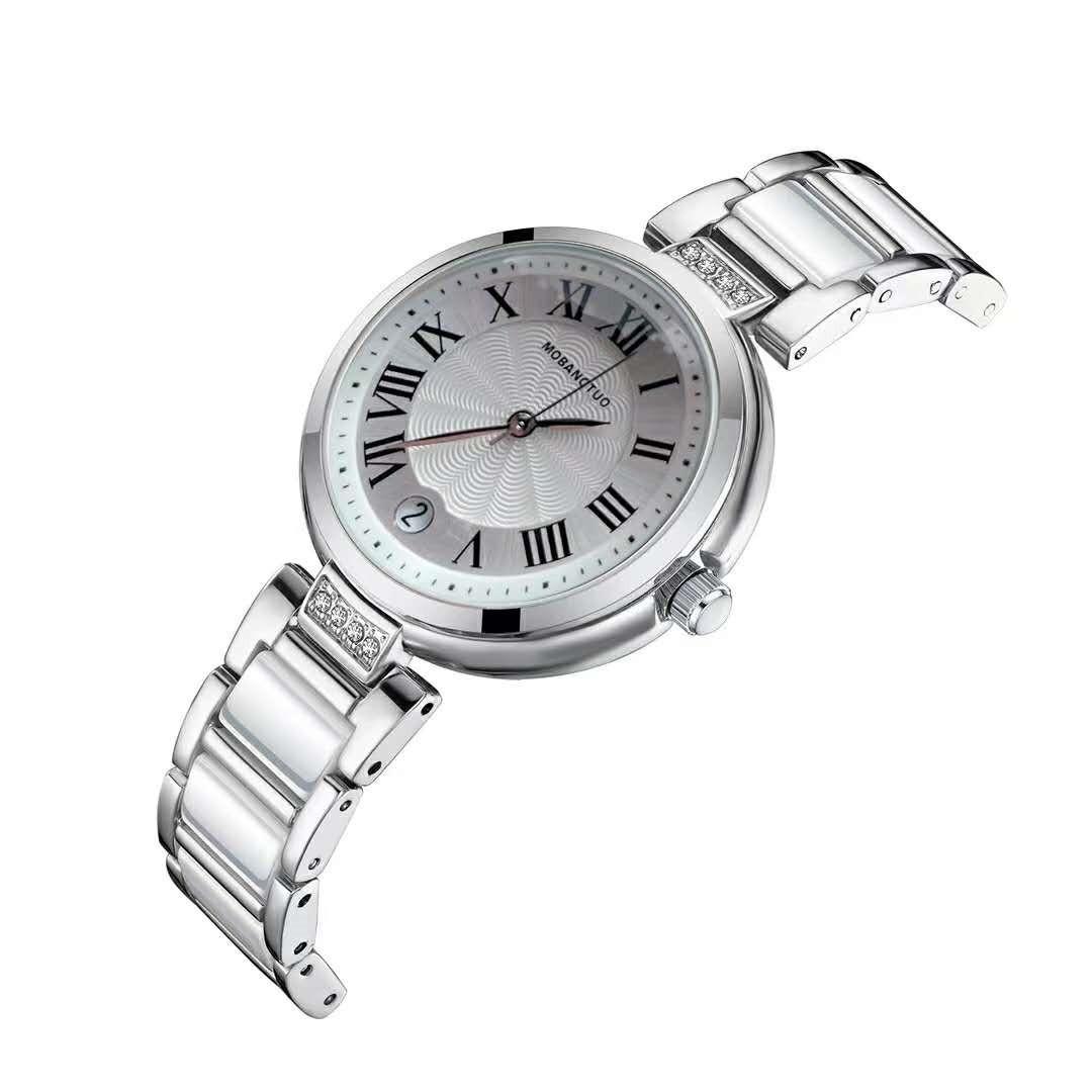 Fashion Ladies Watch Pointer Roman Face With Calendar Ceramic With Quartz Waterproof Watch