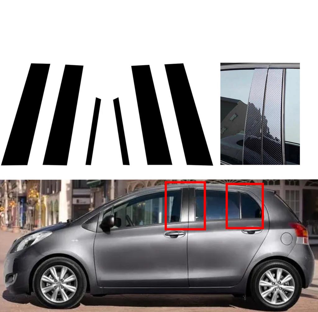 Glossy Black Pillar Posts Door Side Window Sticker Fit For Toyota Yaris XP90 5-Door Hatchback 2006 2007-2011 Silver Carbon