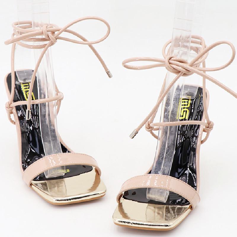Fashion Cross Tied Square Toe High Heel Shoes for Woman Lace-up Thin Heeled  Designer Roman Shoe Fashion Comforts Plus Size Women Sandal