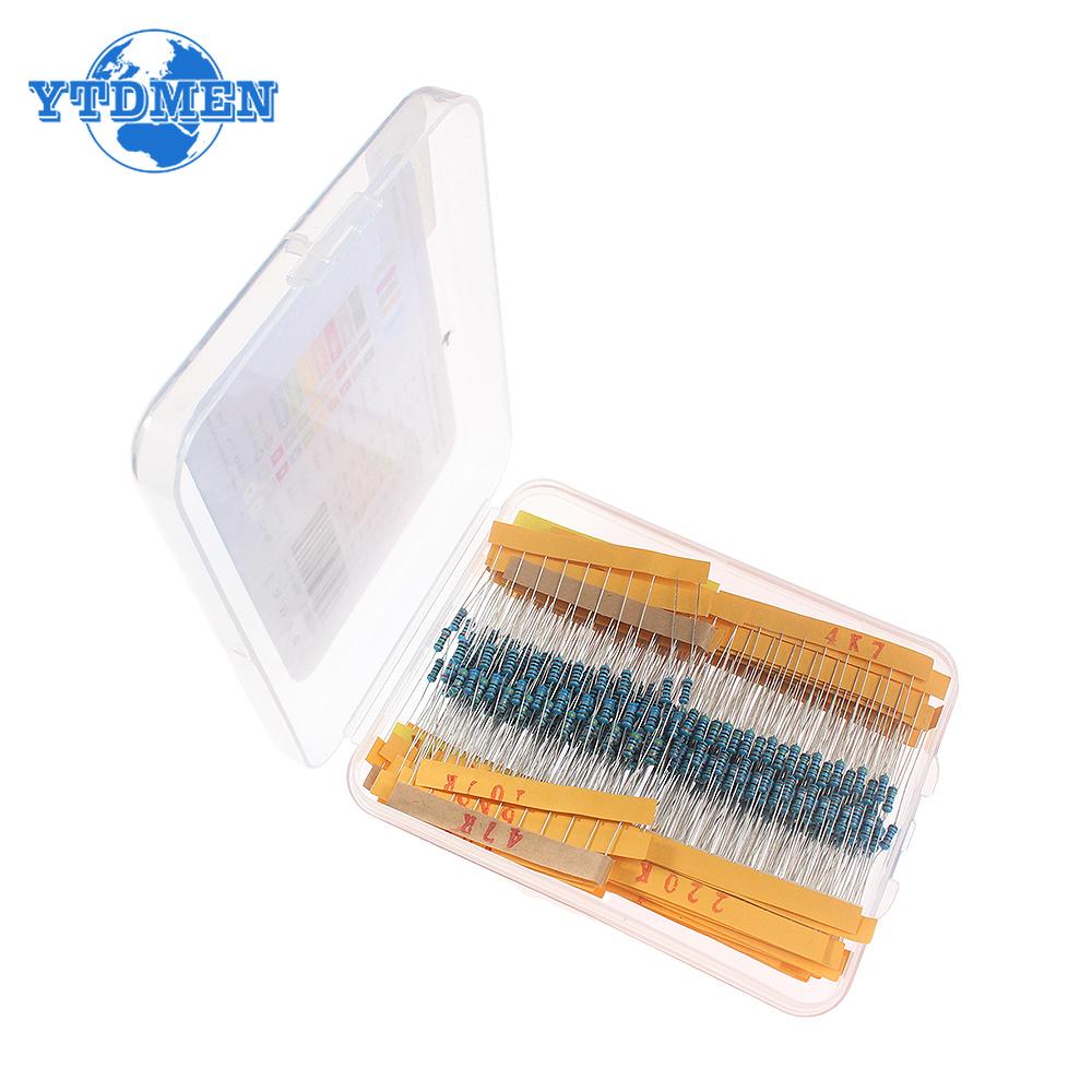 500PCS 50 Kinds 1/4W Metal Film Resistor Assorted Kit 0.25W 1% Resistance 1R~10M Ohm Resistor Samples Kits