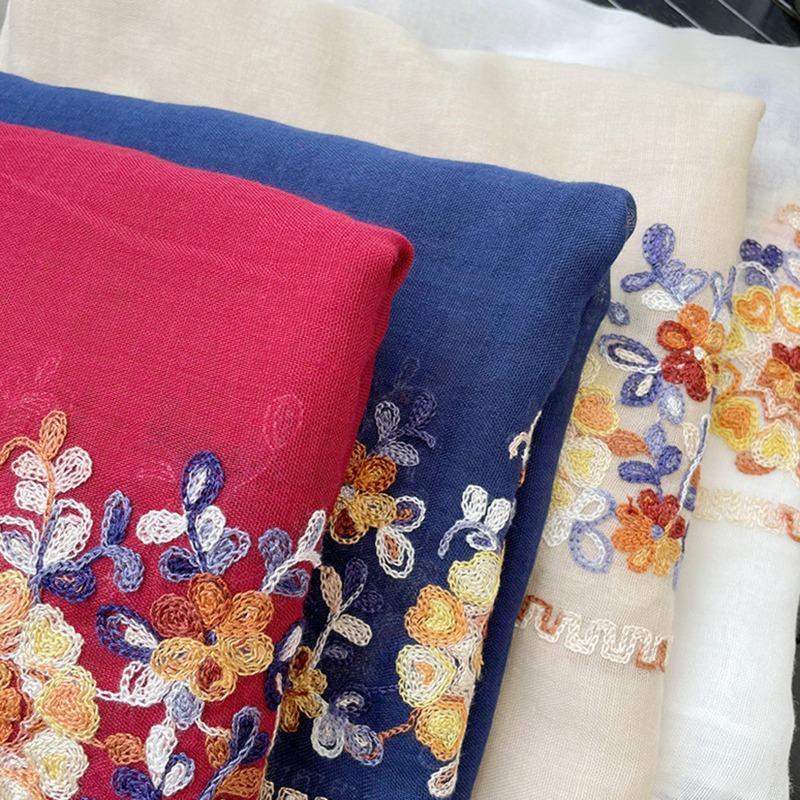 New embroidered flower cotton scarf with temperament shawl women's scarf neck protection fashionable and warm
