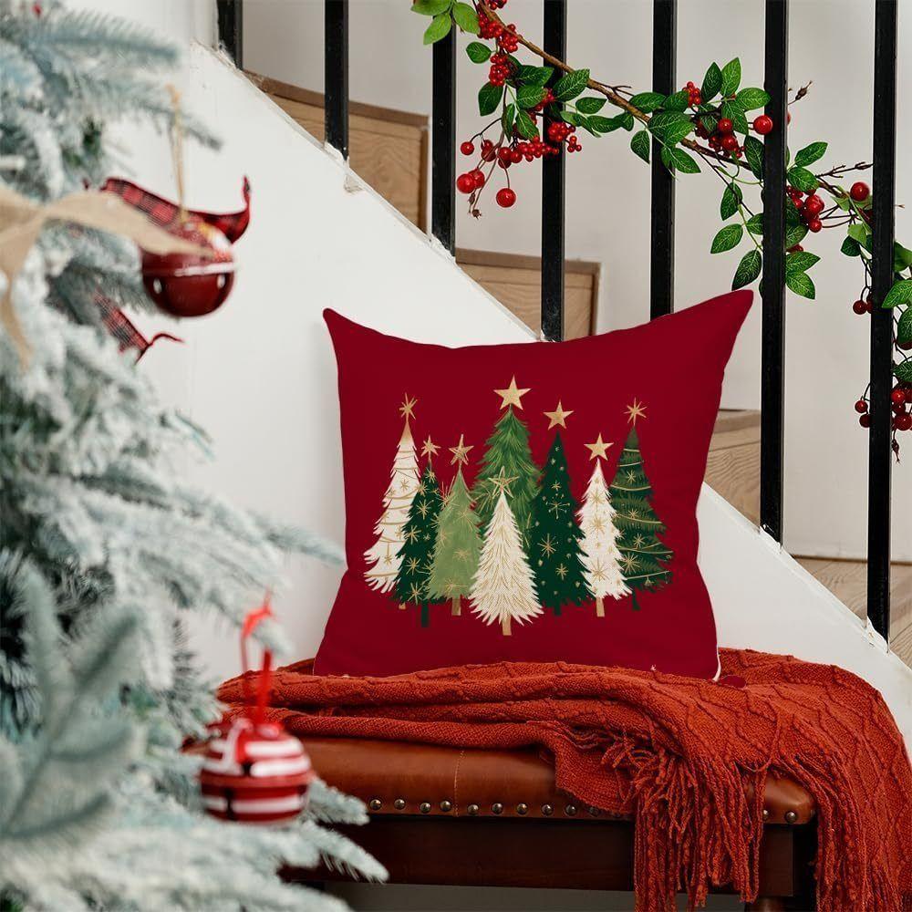 Home Textile Christmas Pillow Cover Breathable Xmas Trees Pattern Cushion Cover Comfortable Cushion Pillowcase Home Decor