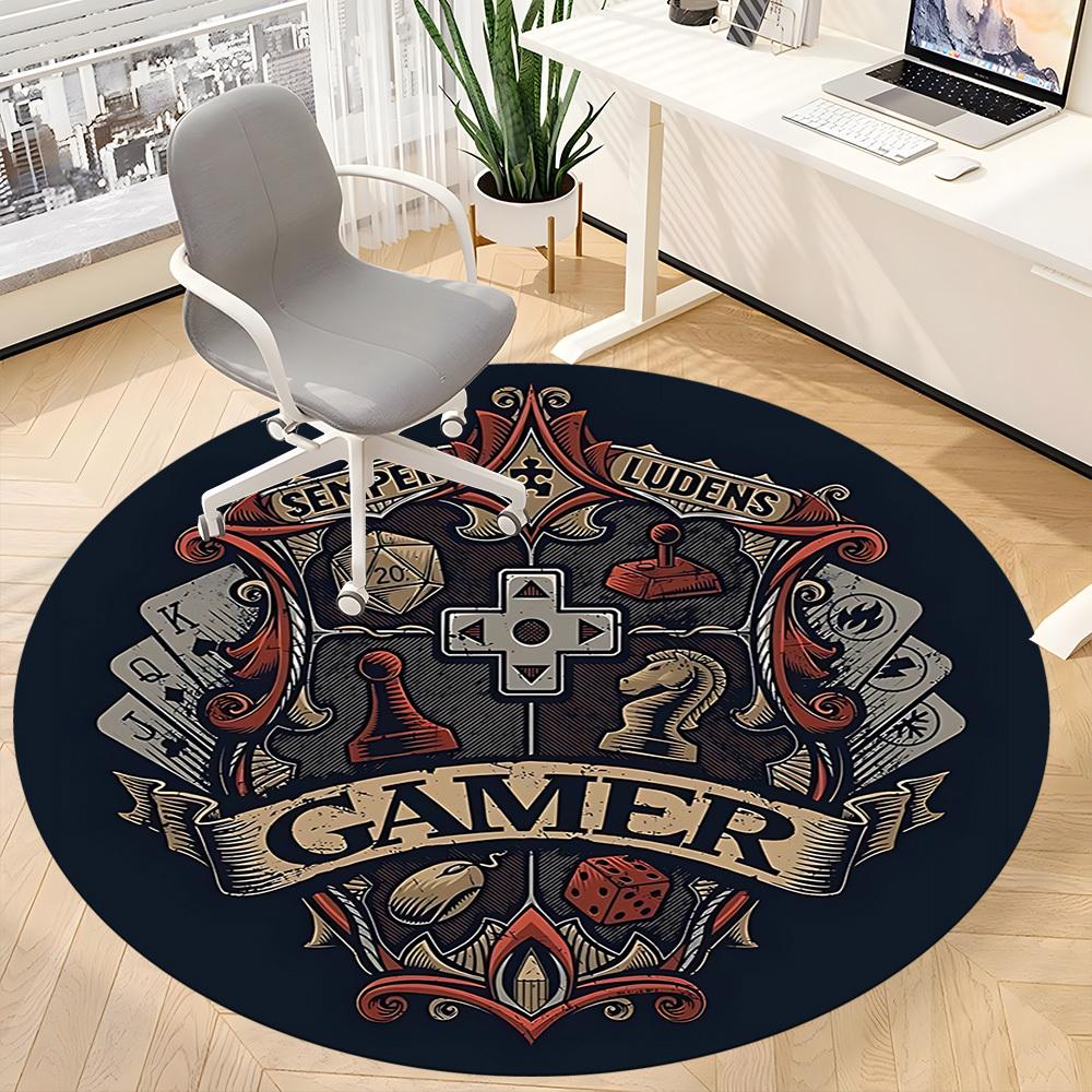 1pc Gamer Crest Office Round Area Rug, Indoor Mat Suitable For Office, Under Office Chairs Bedroom Living Room Home Decor, Room Deco