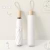 New three-fold simple plain color windproof and sun protection creative solid wood handle female vinyl parasol
