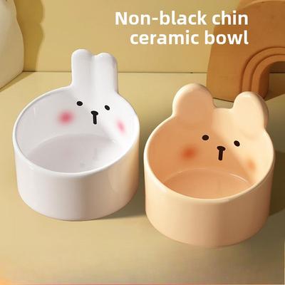 Pet Cute Blush Bear Ceramic Bowl Feeding Cat Bowl Water Bowl Dog Large Diameter Food Basin Oblique Mouth Bowl Cat Supplies