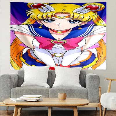 Sailor-Moon Print Tapestry, Backdrop, Easy Setup, Ideal for Bedroom, Office & Living Room, with Aesthetic Wall Hanging Decor.