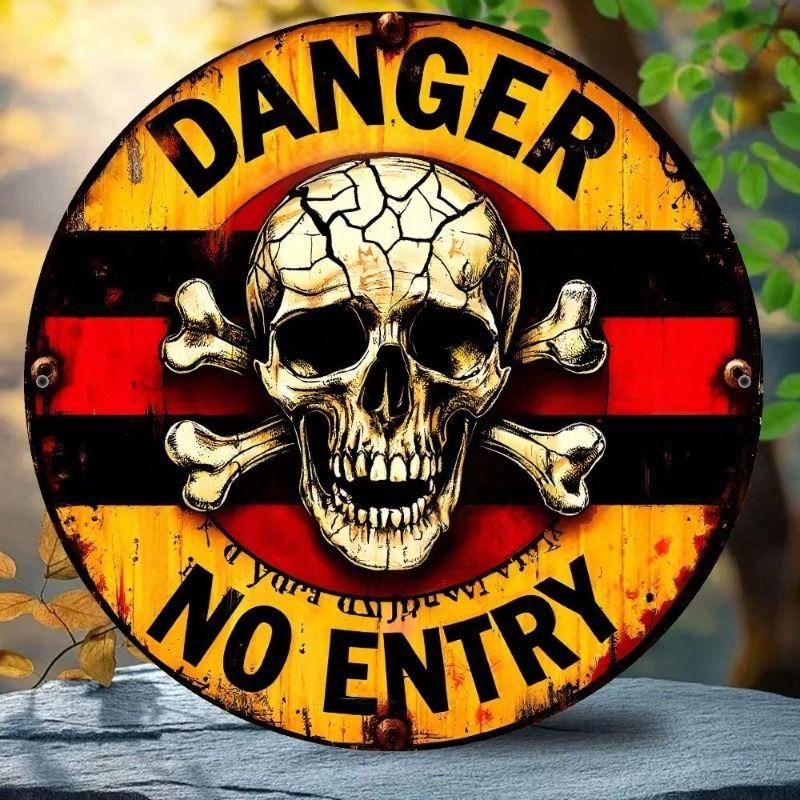 Metal Poster Danger No Entry Skull Gothic Wall Art Bar Decor